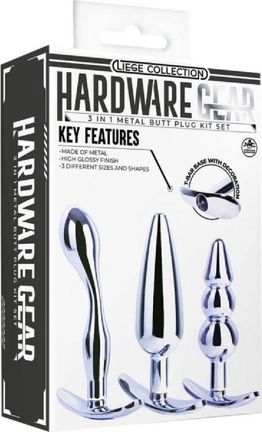 3 in 1 Metal Butt Plug Kit Set (Chrome)