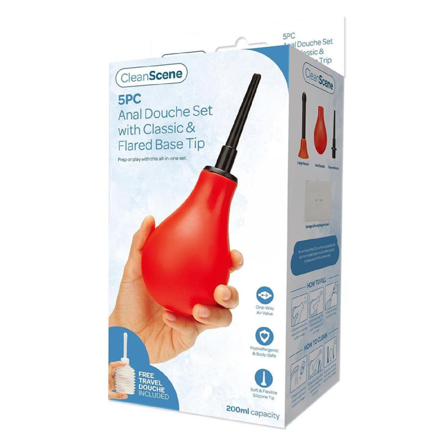 CleanScene 5 Piece Anal Douche Set with Classic and Flared Tips