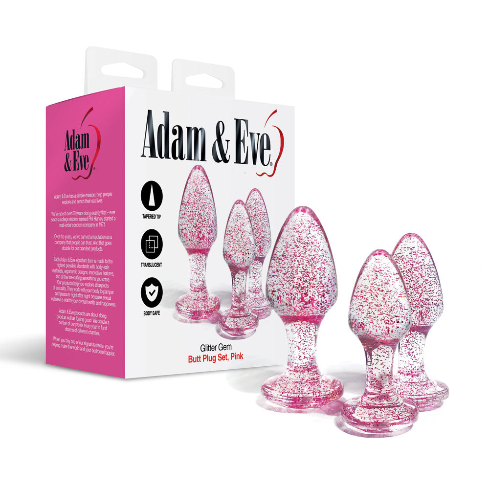Adam and Eve Glitter Gem 3-Piece Butt Plug Set - Pink