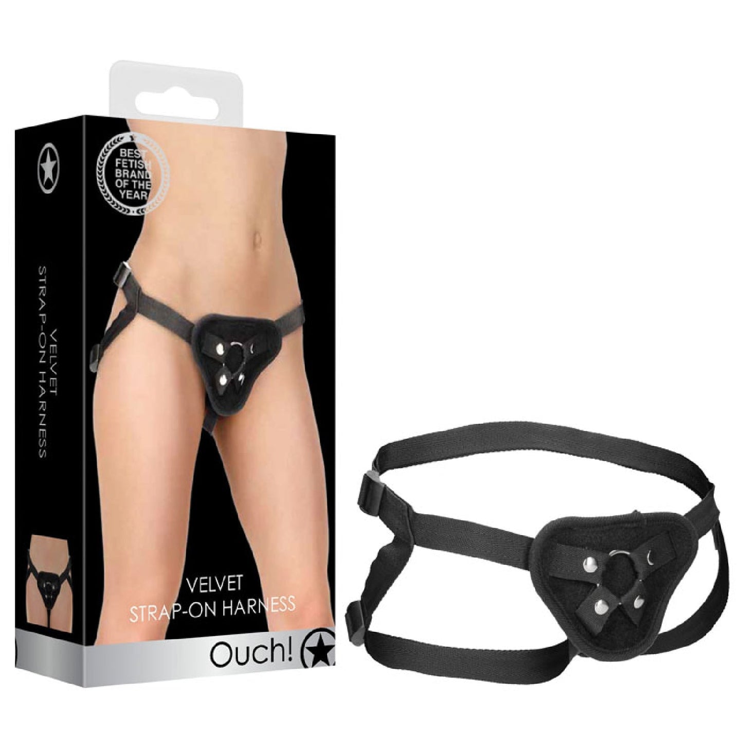 OUCH! Velvet and Velcro Adjustable Harness with O-Ring
