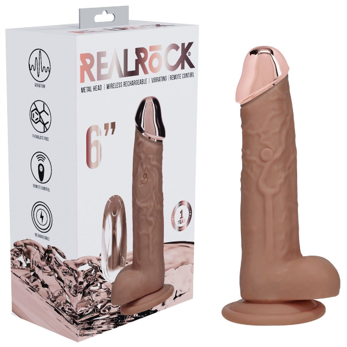 REALROCK Metal Head 6'' Rechargeable Dildo - Tan