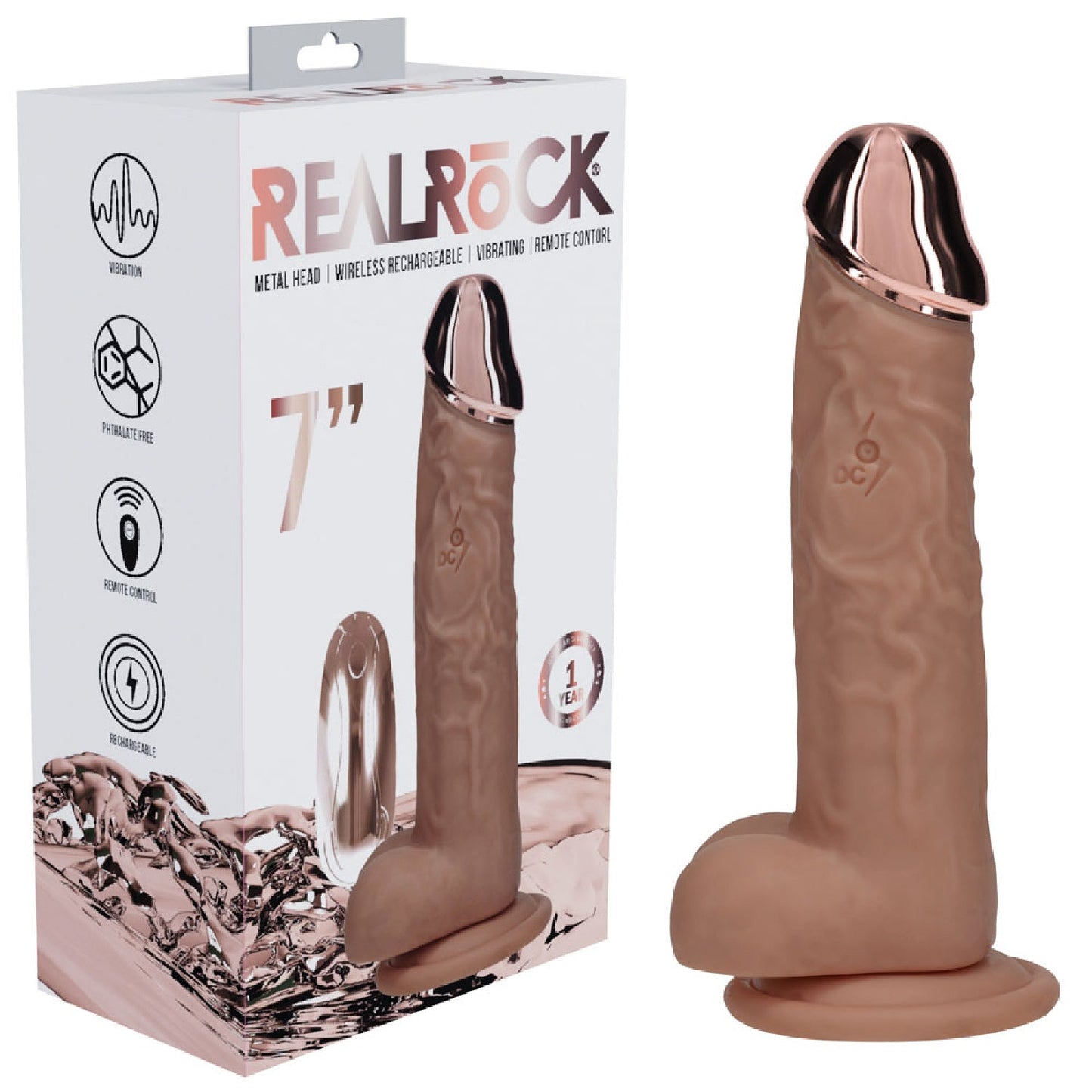 REALROCK Metal Head 7'' Rechargeable Dildo - Tan