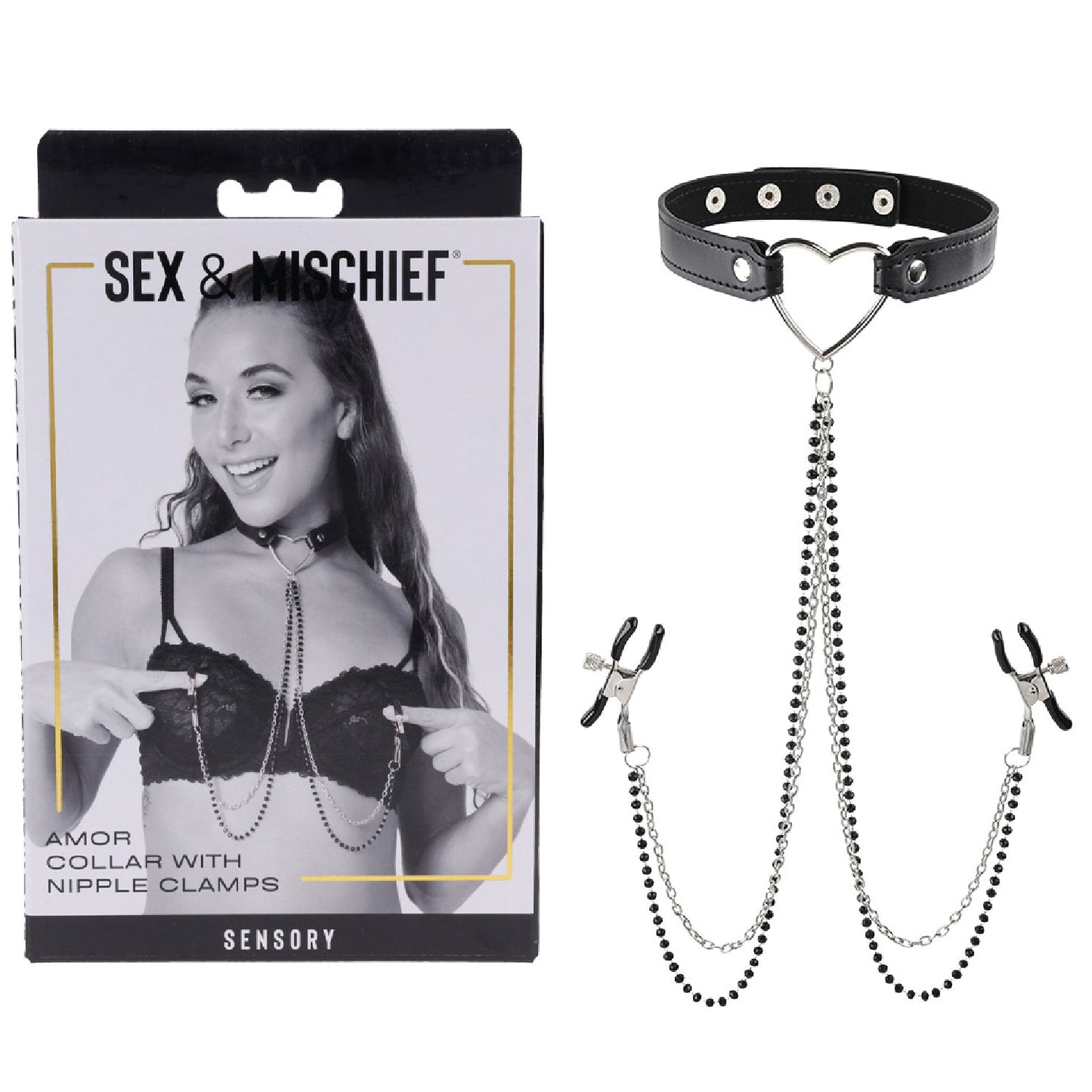 Sex and Mischief Amor Collar with Nipple Clamps