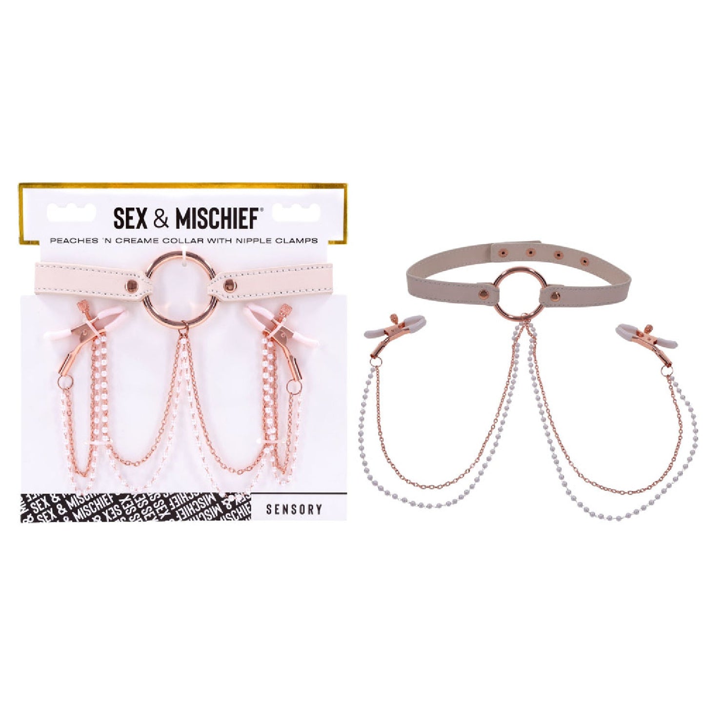 Sex and Mischief Peaches n CreaMe Collar with Nipple Clamps