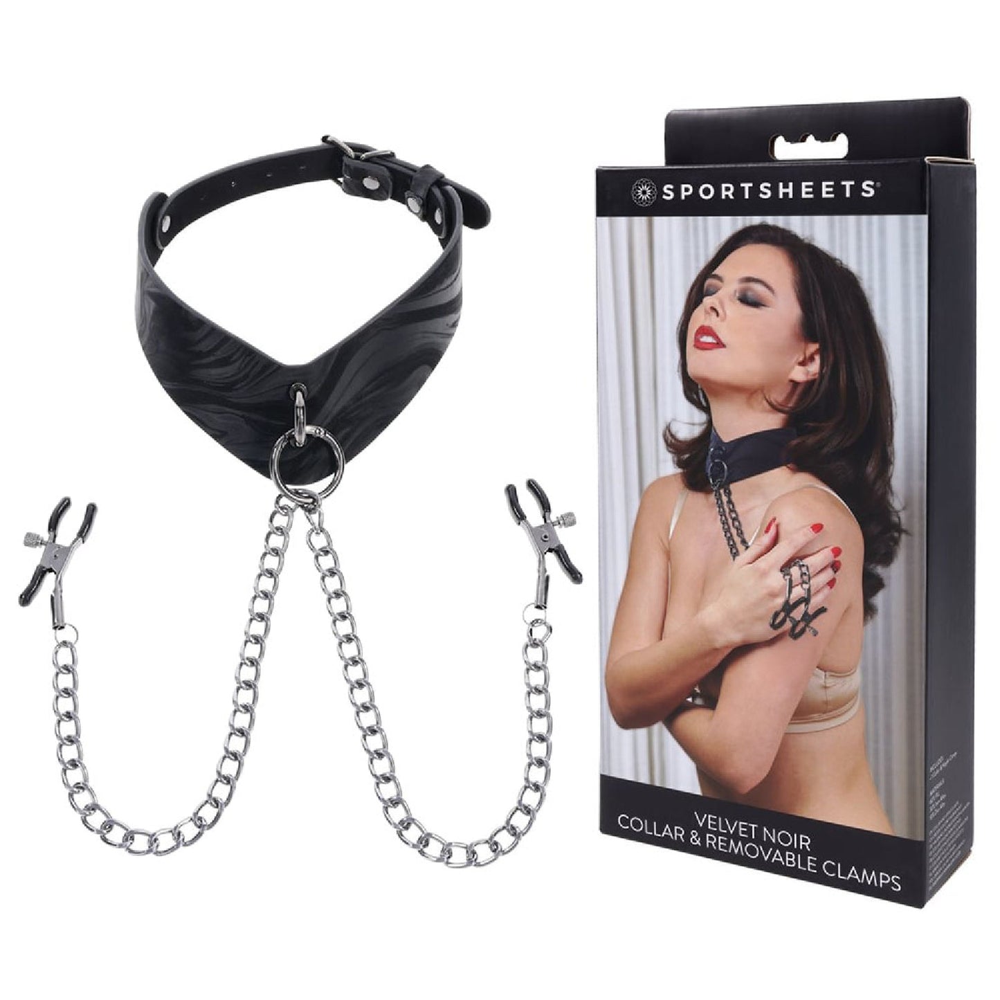 SPORTSHEETS Velvet Noir Collar and Removable Clamps