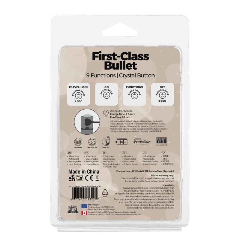 Power Bullet First Class 6Cm Rechargeable W Crystal Rose Gold