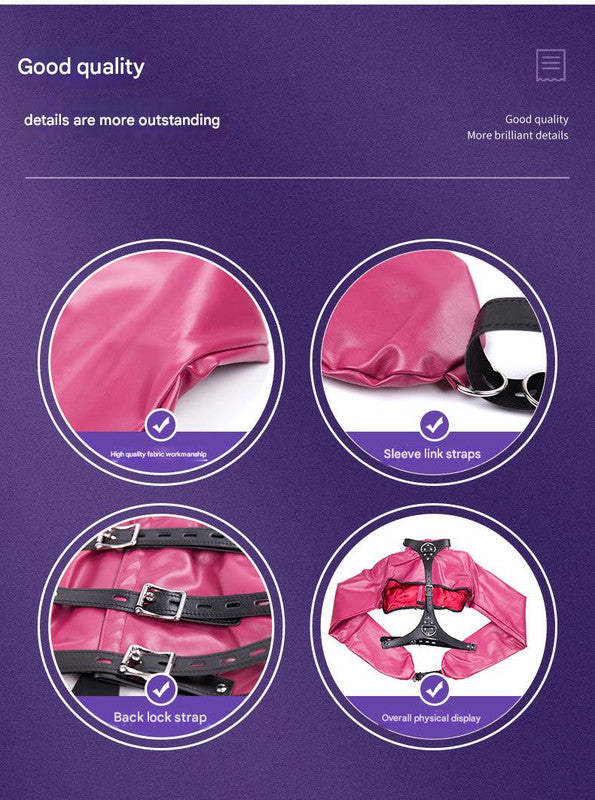 PU Leather Straitjacket Style Arm Binder & Posture Corrector with Adjustable Straps(Dark pink)