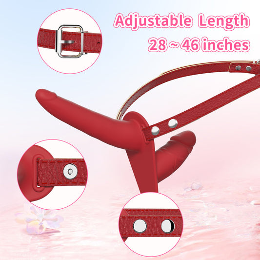 Red Versatile Unisex Dual-Ended Silicone Strap-On Dildo with Adjustable Leather Harness for Couples & Solo Play