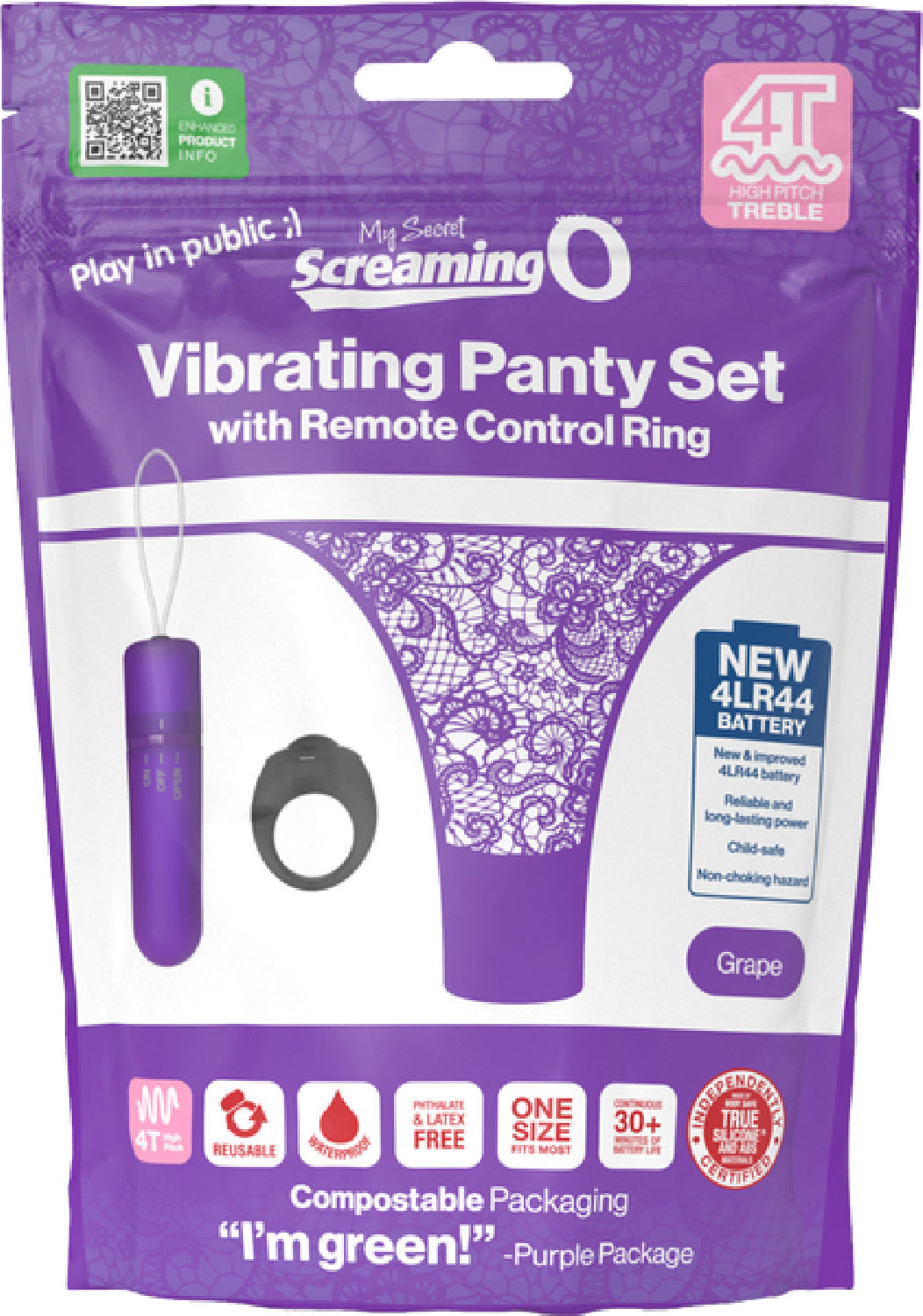 Vibrating Panty Set W/ Remote Ring 4t High Pitch Treble (Black)