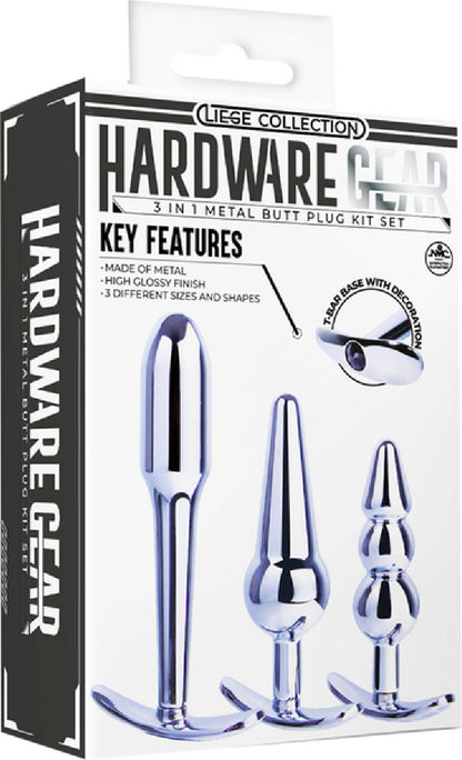 3 in 1 Metal Butt Plug Kit Set (Chrome)