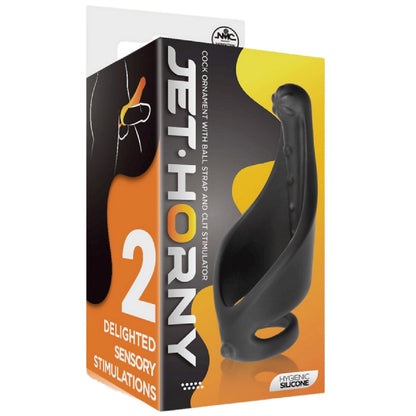 Cock Ring with Ball Strap and Clit Stimulator (Black)