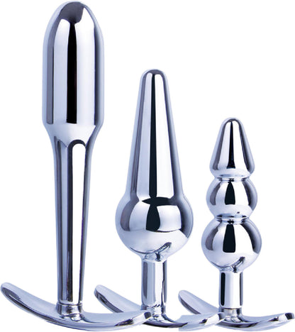 3 in 1 Metal Butt Plug Kit Set (Chrome)