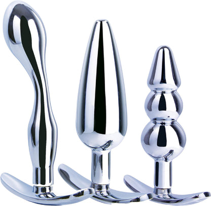 3 in 1 Metal Butt Plug Kit Set (Chrome)