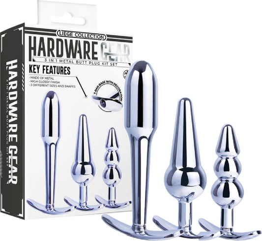 3 in 1 Metal Butt Plug Kit Set (Chrome)