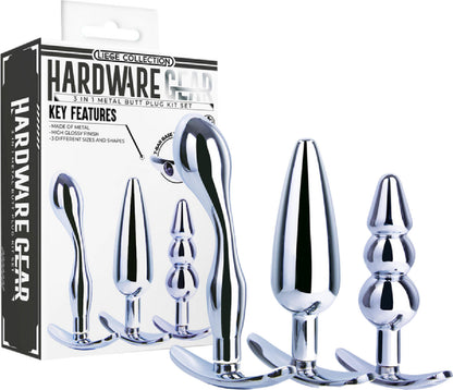 3 in 1 Metal Butt Plug Kit Set (Chrome)