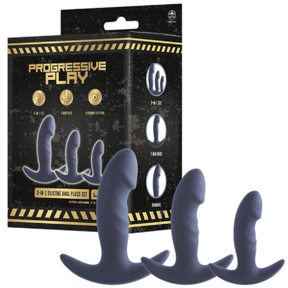 3-In-1 Silicone Anal Plug Set (Black)