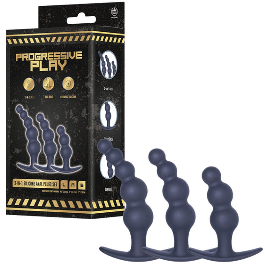 3-In-1 Silicone Anal Plug Set (Black)
