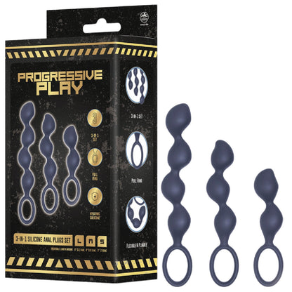 3-In-1 Silicone Anal Plug Set (Black)