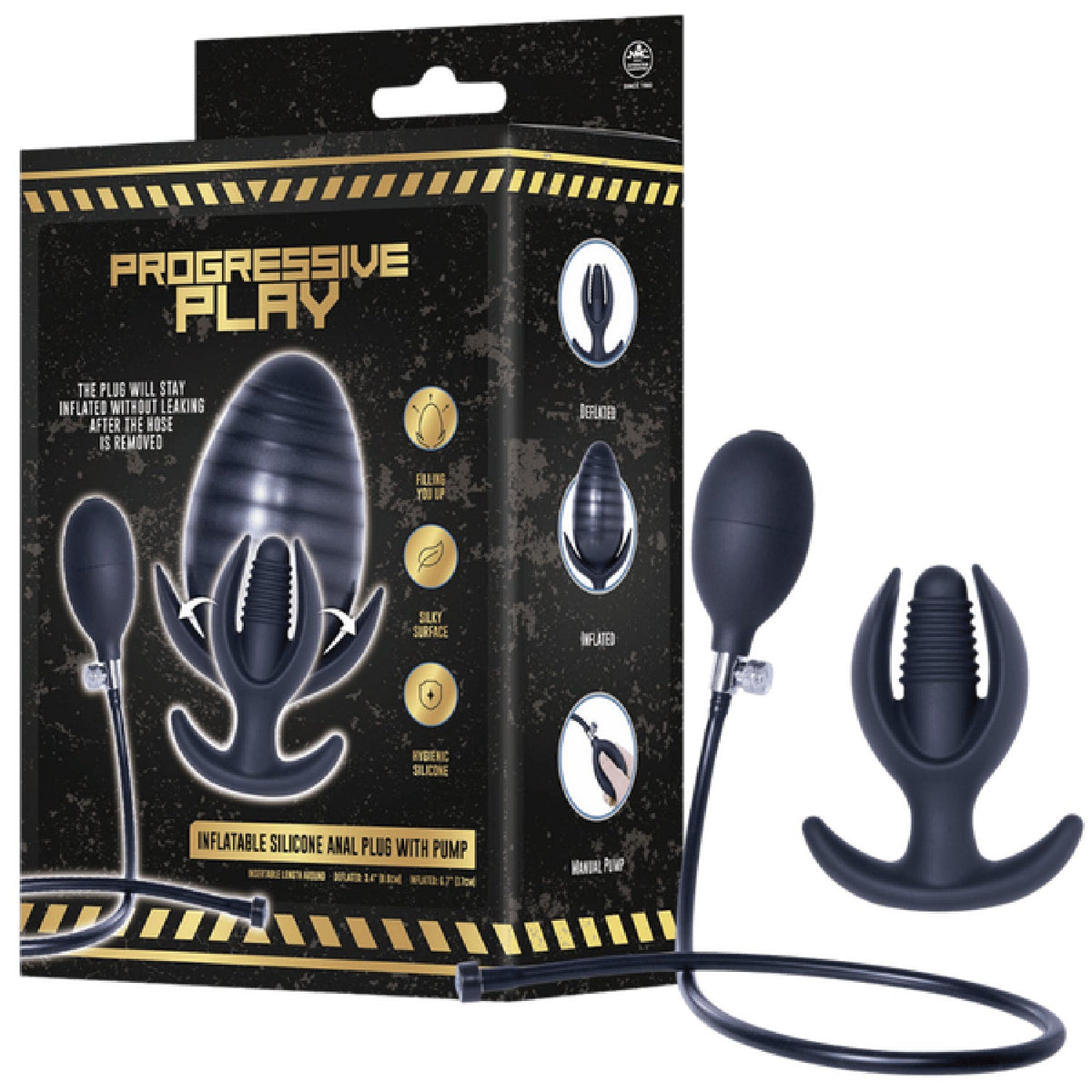 Inflatable Silicone Anal Plug With Plug (Black)