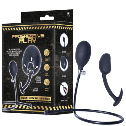 Inflatable Silicone Anal Plug With Plug (Black)