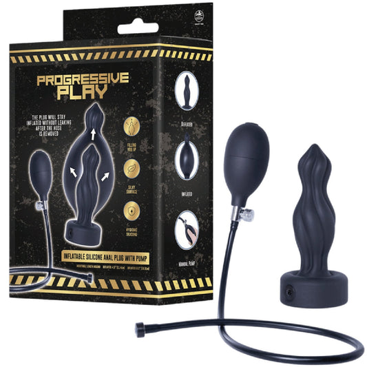 Inflatable Silicone Anal Plug With Plug (Black)