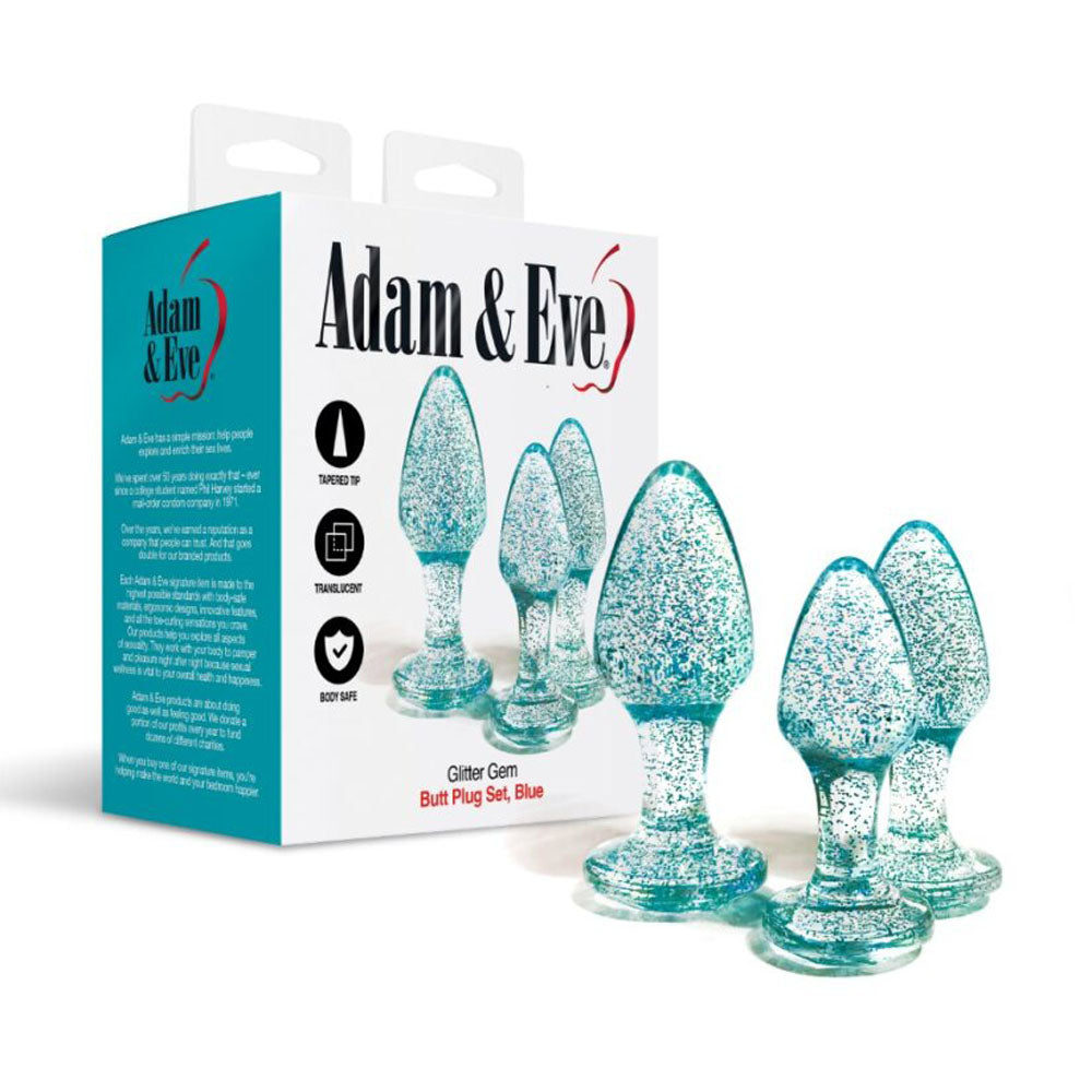 Adam and Eve Glitter Gem 3-Piece Butt Plug Set - Blue
