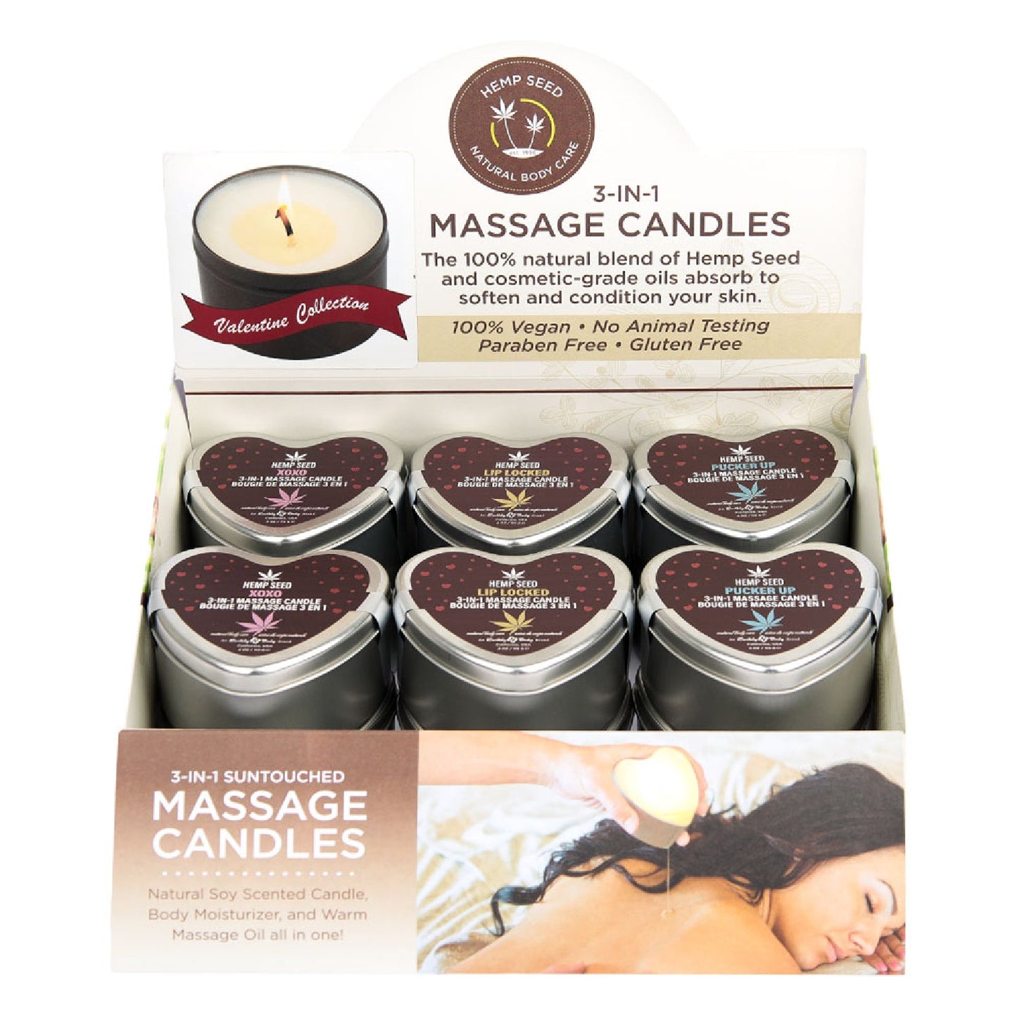 EB Hemp Seed Lovers Heart Candle Display