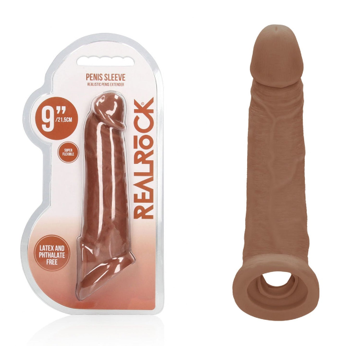 REALROCK 9'' Realistic Penis Extender with Rings - Tan