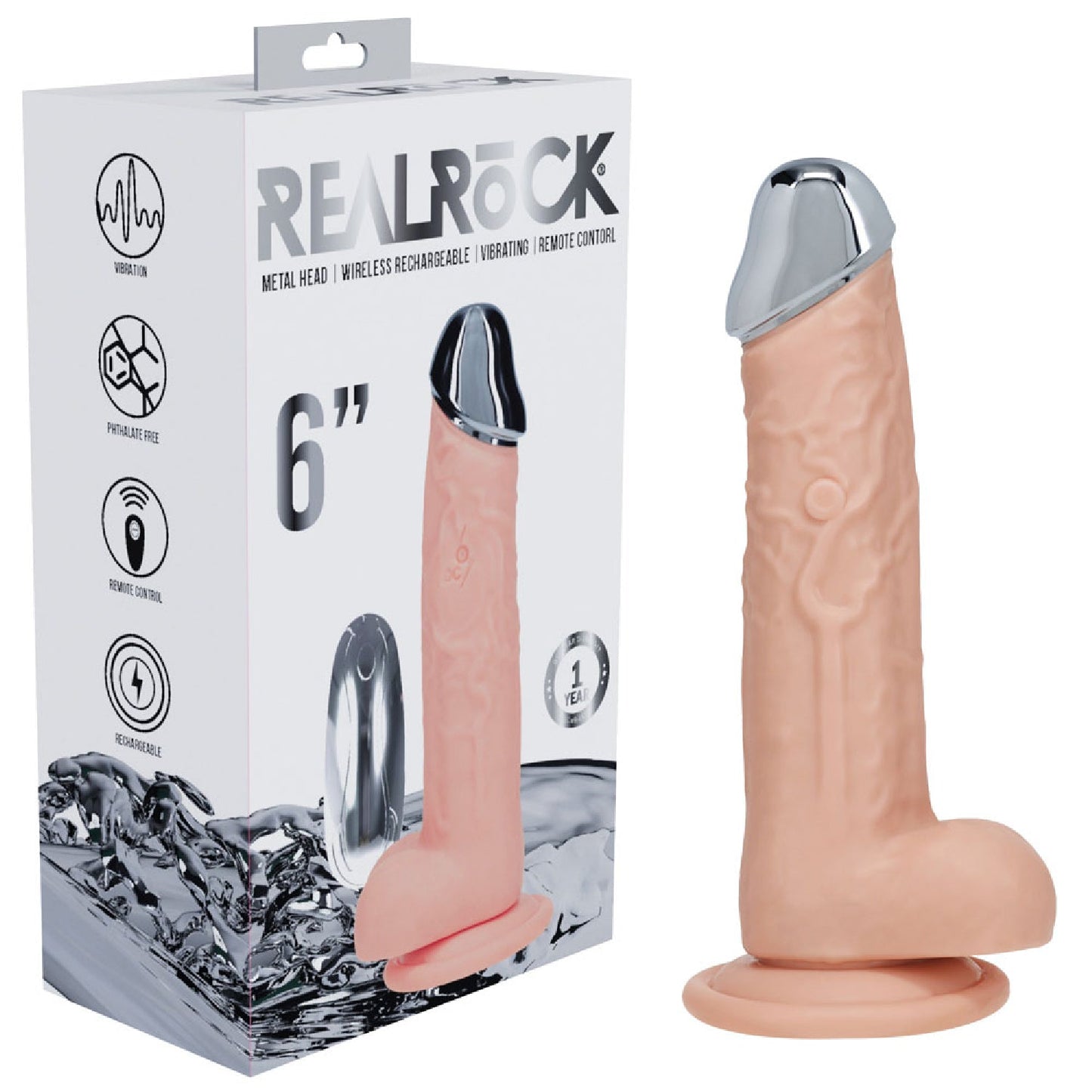 REALROCK Metal Head 6'' Rechargeable Dildo - Flesh