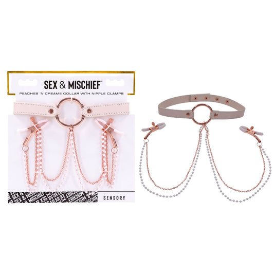 Sex and Mischief Peaches n CreaMe Collar with Nipple Clamps