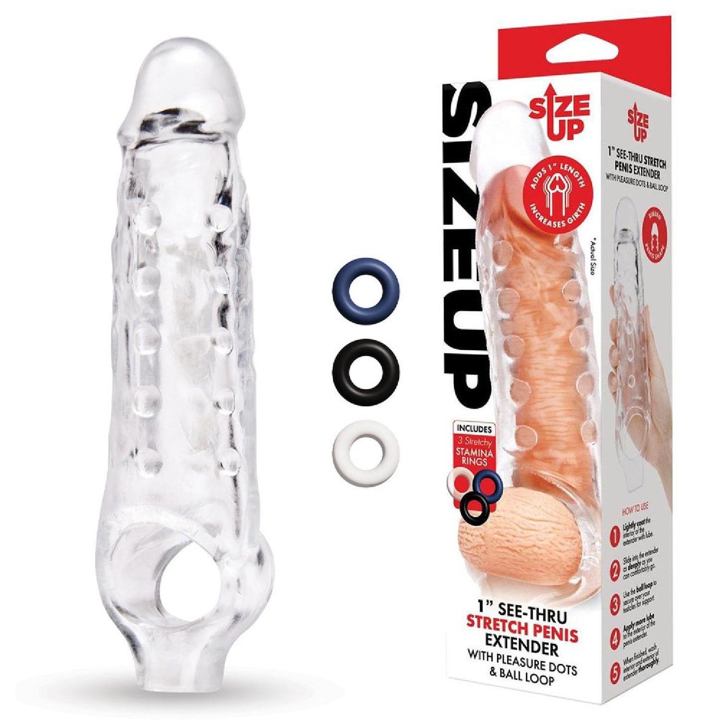 Size Up 1 Inch See-Thru Stretch Penis Extender