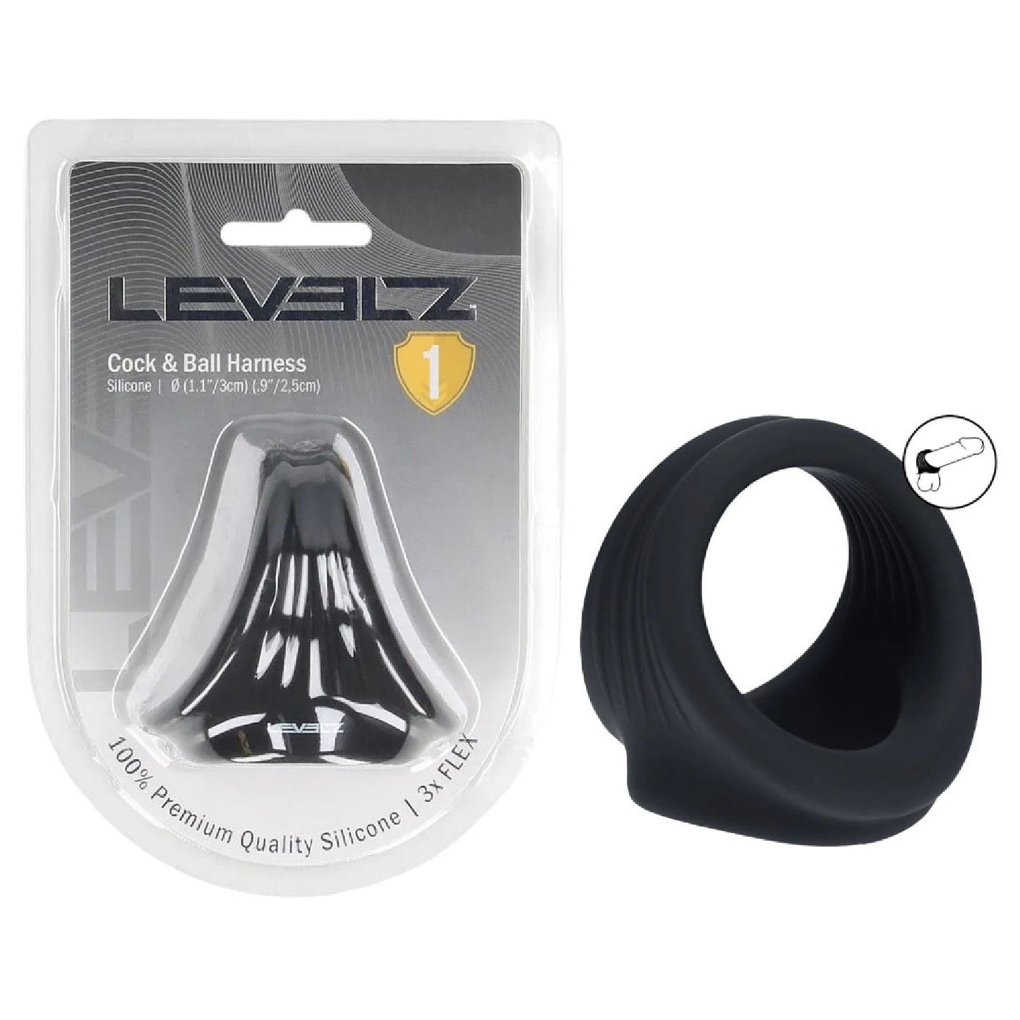 LEVELZ Silicone Cock and Ball Harness - Black