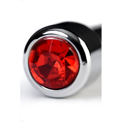 Metal Silver Urethral Plug With Ruby Rhinestone
