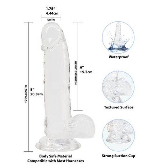 Addiction Crystal Dildo W Balls 8In Clear