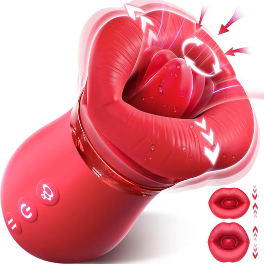 Red Lips Vibrating Stimulator - Dual-Action Suction & Licking Massager for Women