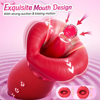 Pink Lips Vibrating Stimulator - Dual-Action Suction & Licking Massager for Women