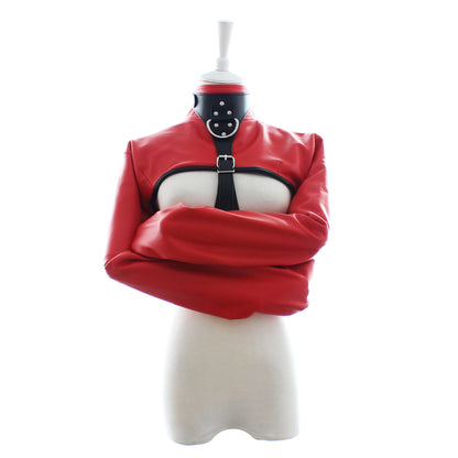 PU Leather Straitjacket Style Arm Binder & Posture Corrector with Adjustable Straps(red)