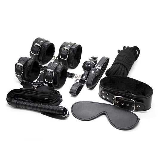 10-Piece Plush Lined Adjustable Restraint Kit with Rope & Accessories for Couples(Black)