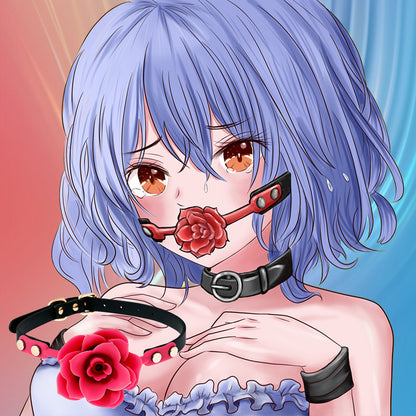 Silicone Rose Ball Gag with Adjustable PU Leather Strap - Playful Adult Novelty(purple)