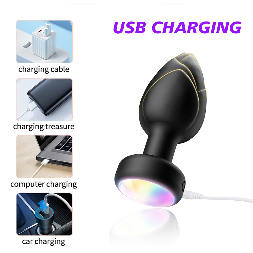 Black Luminous LED Vibrating Anal Plug with Wireless Remote - 10 Speeds, 7 Light Modes, Waterproof Silicone