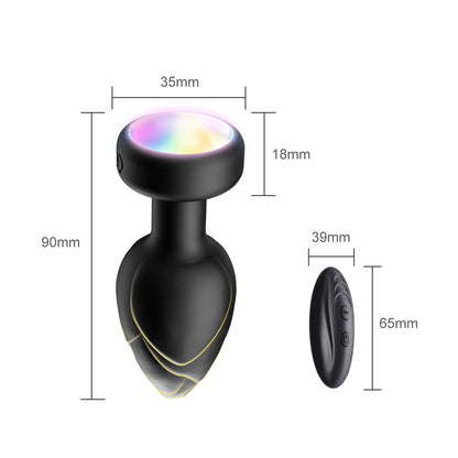 Black Luminous LED Vibrating Anal Plug with Wireless Remote - 10 Speeds, 7 Light Modes, Waterproof Silicone