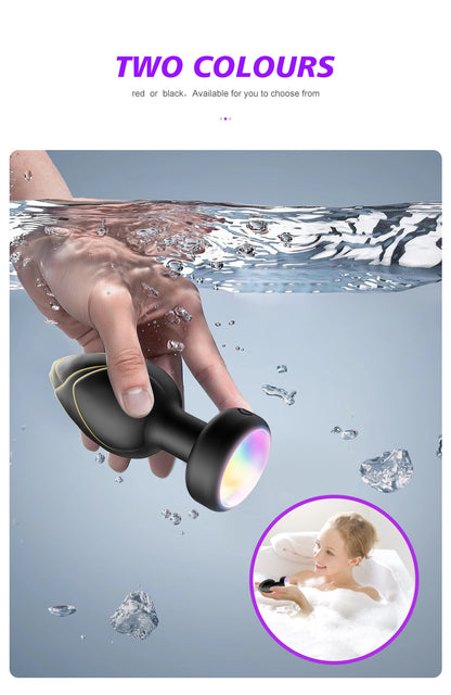 Black Luminous LED Vibrating Anal Plug with Wireless Remote - 10 Speeds, 7 Light Modes, Waterproof Silicone
