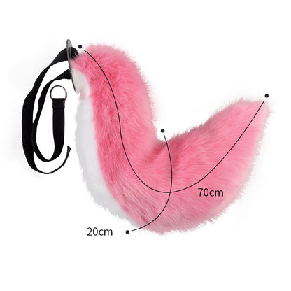 Pink Plush Faux Fur Fox Ears Headband and Tail Set - Realistic Animal Costume for Cosplay & Parties