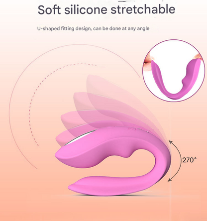 Pink BlissLink U-Shaped Wearable Couple's Vibrator with Remote - 12 Modes for Shared Intimacy & Solo Fun