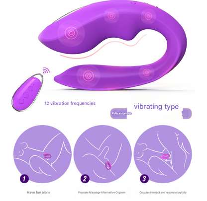 Pink BlissLink U-Shaped Wearable Couple's Vibrator with Remote - 12 Modes for Shared Intimacy & Solo Fun