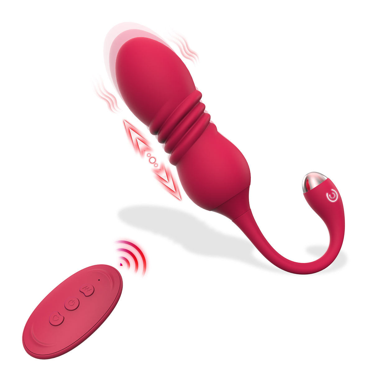 Red  ThrustWave Remote Control Vibrating & Telescopic Pleasure Egg - 12 Vibe & 3 Thrust Modes, Wearable Fun