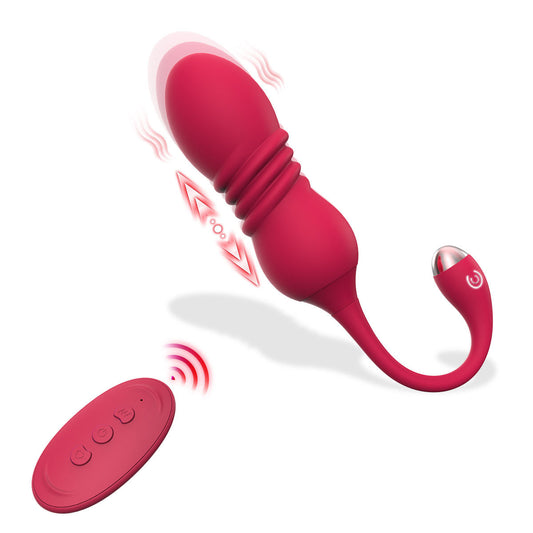 Red  ThrustWave Remote Control Vibrating & Telescopic Pleasure Egg - 12 Vibe & 3 Thrust Modes, Wearable Fun