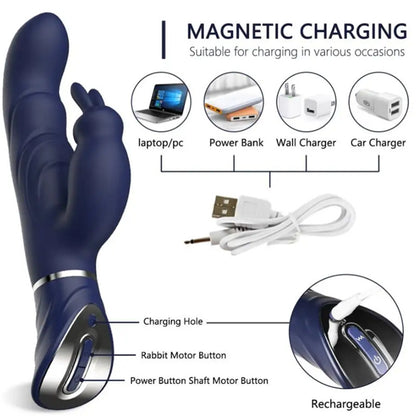 Blue Dual-Action Rabbit Vibrator - Female Pleasure Toy (USB Rechargeable)