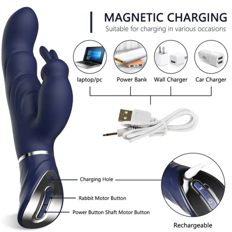 Black Dual-Action Rabbit Vibrator - Female Pleasure Toy (USB Rechargeable)
