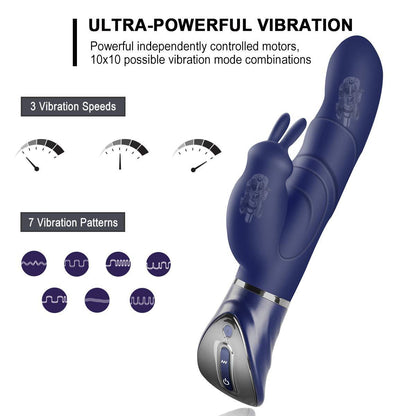 Black Dual-Action Rabbit Vibrator - Female Pleasure Toy (USB Rechargeable)